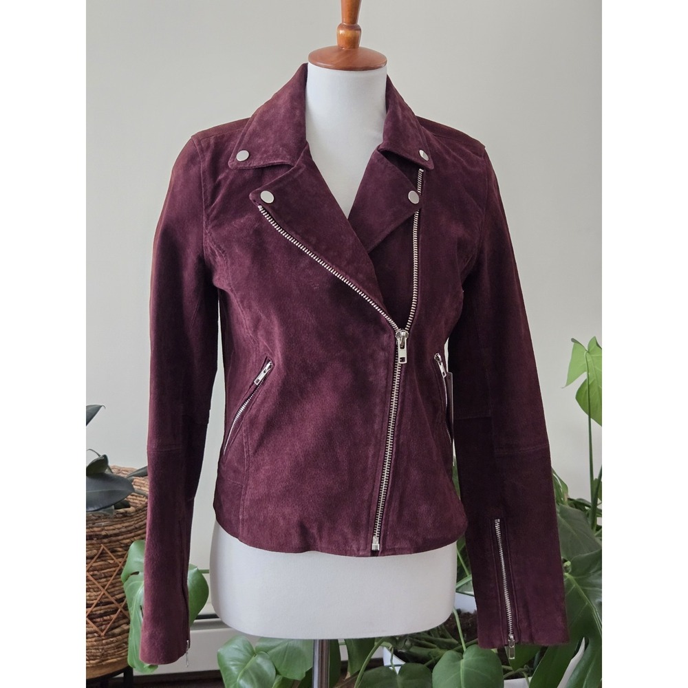 NWT AQUA Leather Burgundy Exclusive Moto Asymmetric Zip Jacket Women Small 63438